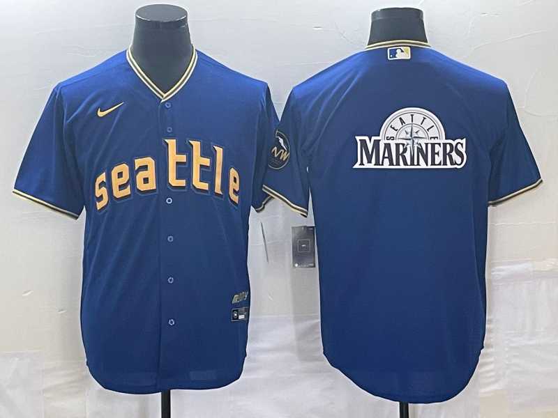 Mens Seattle Mariners Big Logo Blue 2023 City Connect Cool Base Stitched Jersey->seattle mariners->MLB Jersey